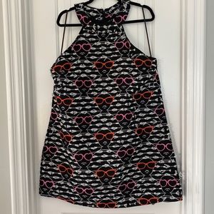 Black and white sleeveless dress with sunglasses design